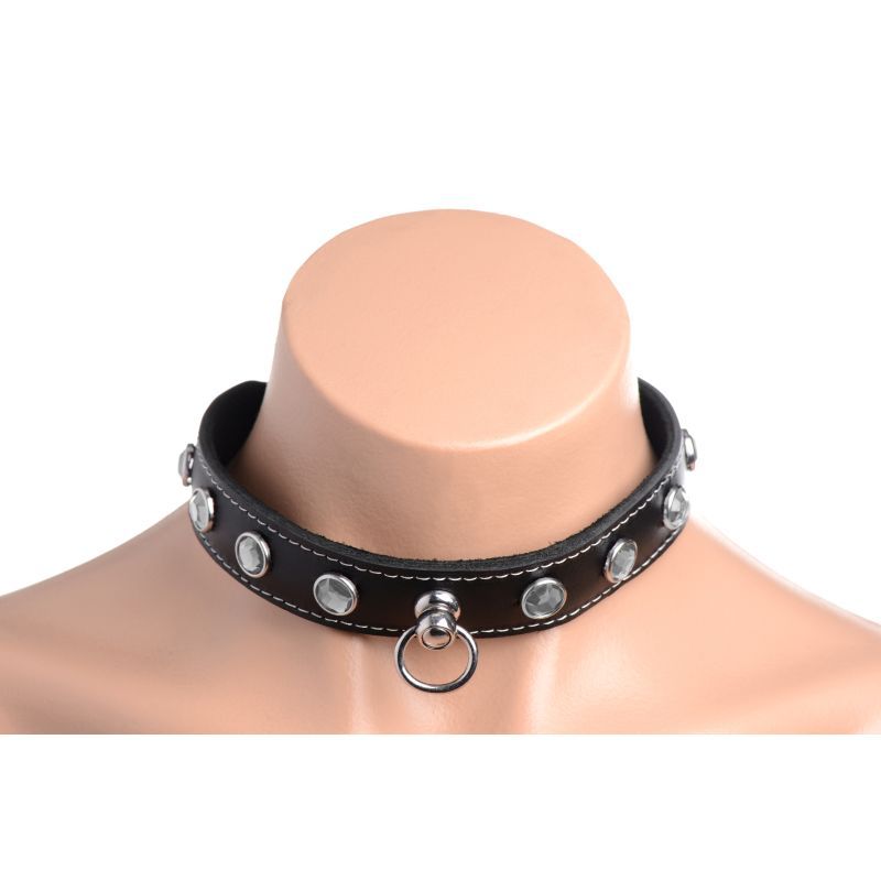 Bling Vixen Leather Choker w Clear Rhinestones Master Series