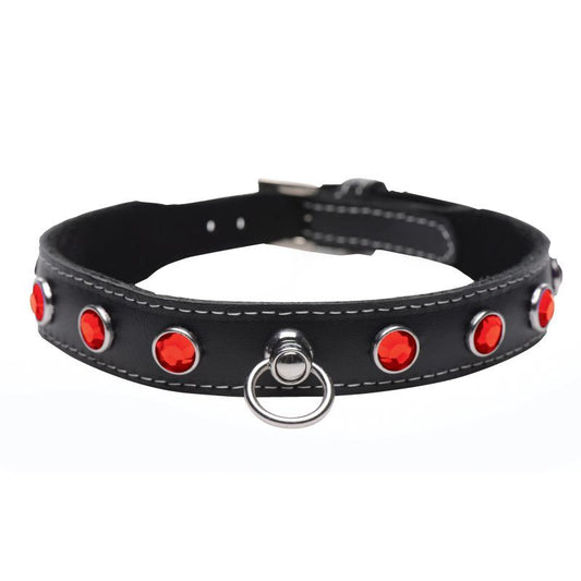 Bling Vixen Leather Choker w Red Rhinestones Master Series