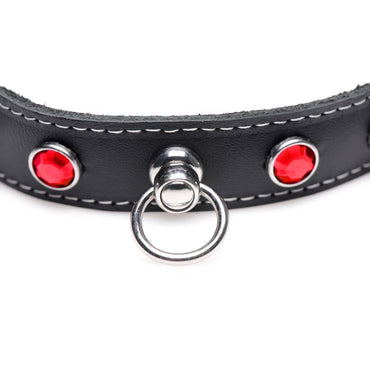 Bling Vixen Leather Choker w Red Rhinestones Master Series