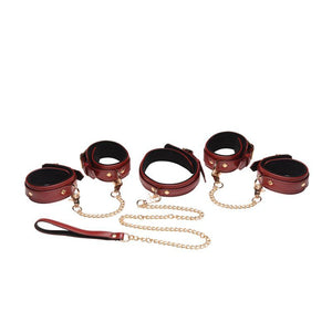 6 Pc PU Leather Bondage Set Burgundy Master Series