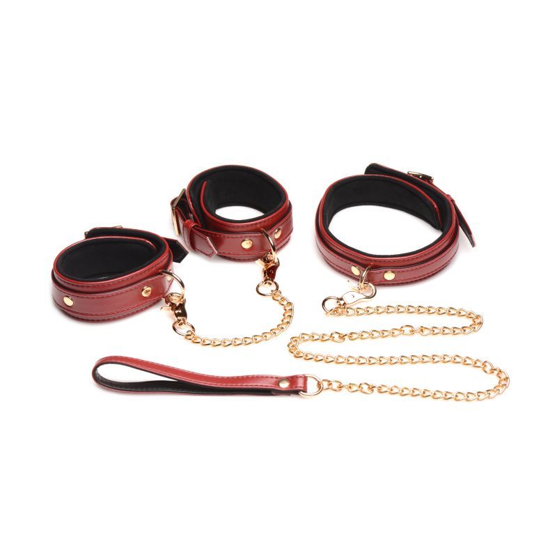 6 Pc PU Leather Bondage Set Burgundy Master Series