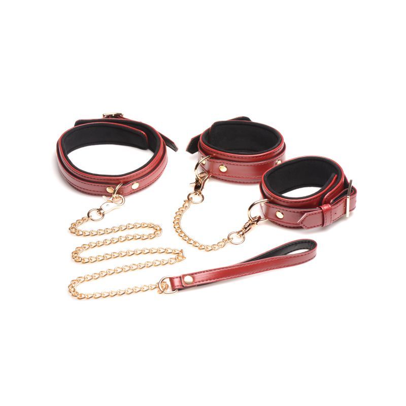 6 Pc PU Leather Bondage Set Burgundy Master Series
