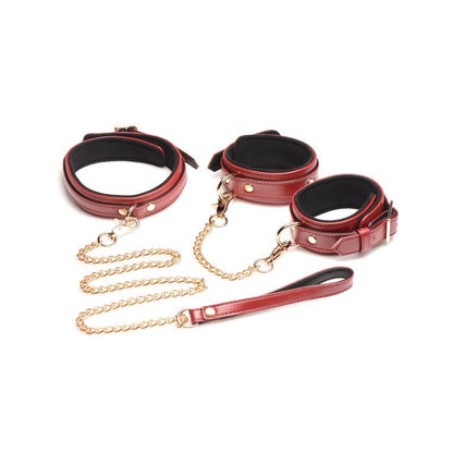 6 Pc PU Leather Bondage Set Burgundy Master Series