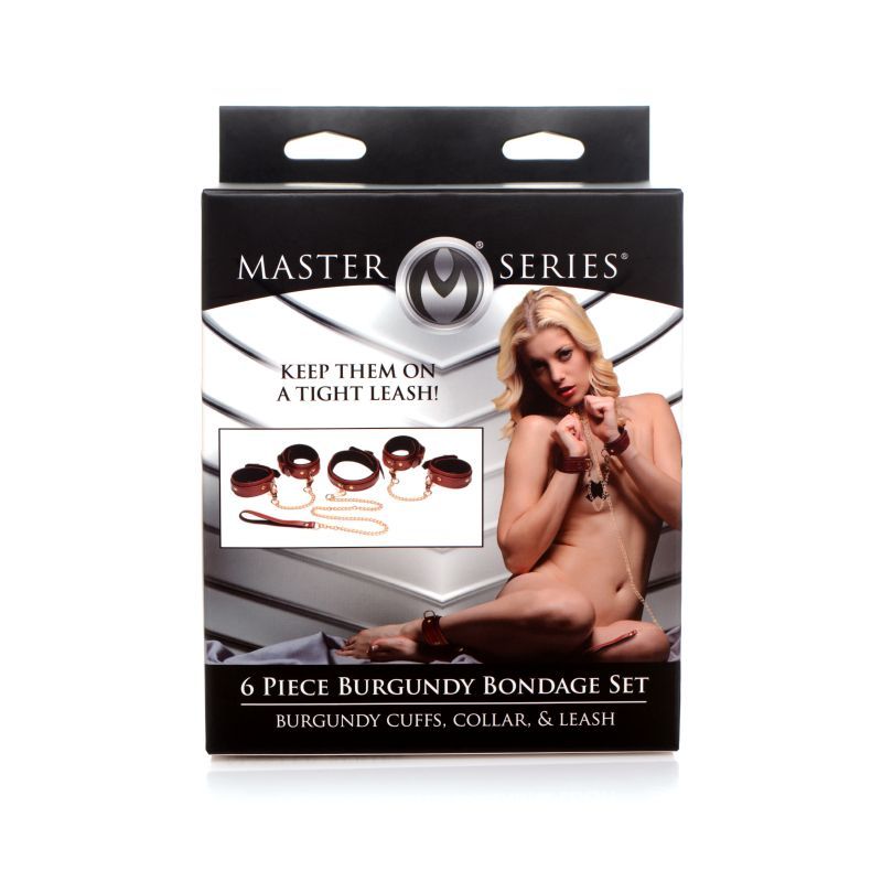 6 Pc PU Leather Bondage Set Burgundy Master Series