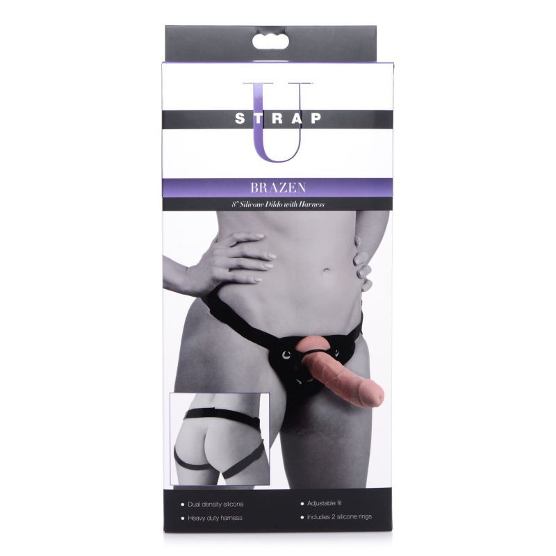 Brazen 8" Silicone Dildo w Harness Flesh Strap U