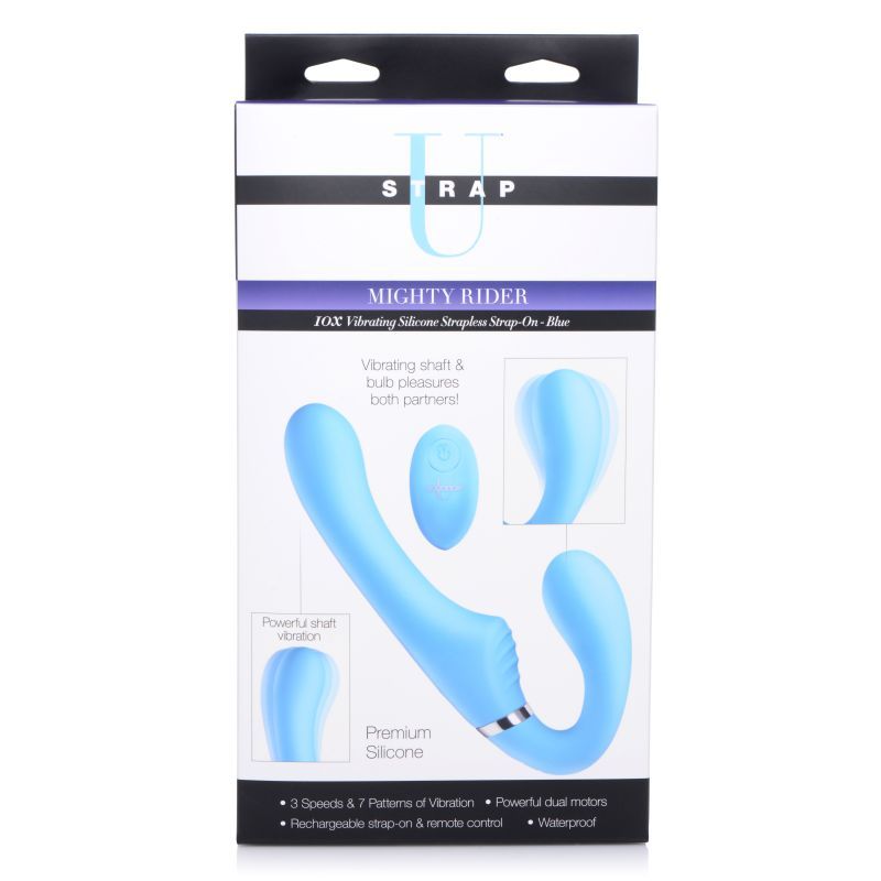 Mighty Rider 10X Strapless Strap-On Blue w Remote Strap U