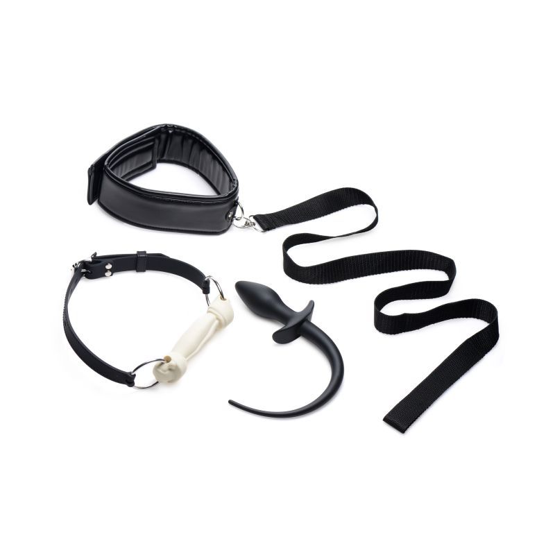 Puppy Play Set incl Gag, Plug and Collar Black Tailz