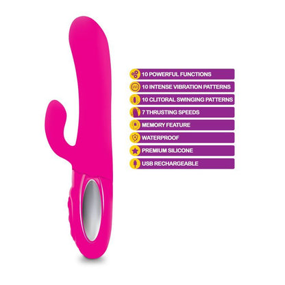Viben Hypnotic Thrusting Rabbit Vibe w Swinging Clit Stim Hot Pink Viben