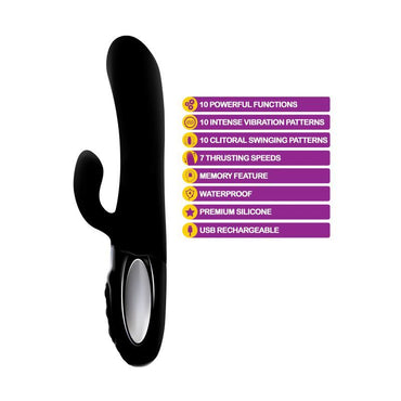 Viben Hypnotic Thrusting Rabbit Vibe w Swinging Clit Stim Black Viben