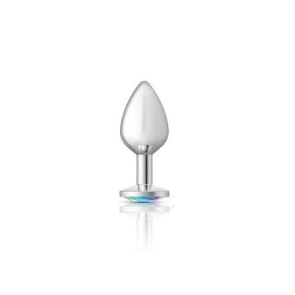 Cheeky Charms Silver Round Butt Plug w Clear Iridescent Jewel Medium Cheeky Charms