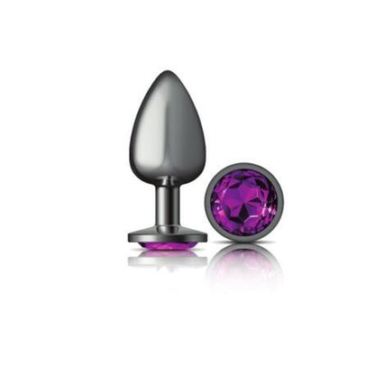 Cheeky Charms Gunmetal Round Butt Plug w Purple Jewel Large Cheeky Charms