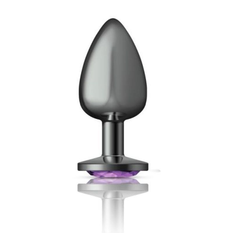 Cheeky Charms Gunmetal Round Butt Plug w Purple Jewel Large Cheeky Charms