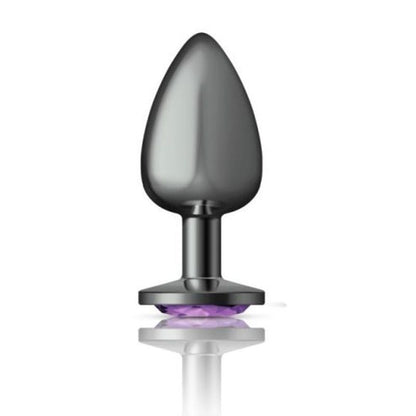 Cheeky Charms Gunmetal Round Butt Plug w Purple Jewel Large Cheeky Charms