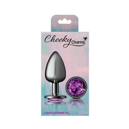 Cheeky Charms Gunmetal Round Butt Plug w Purple Jewel Large Cheeky Charms