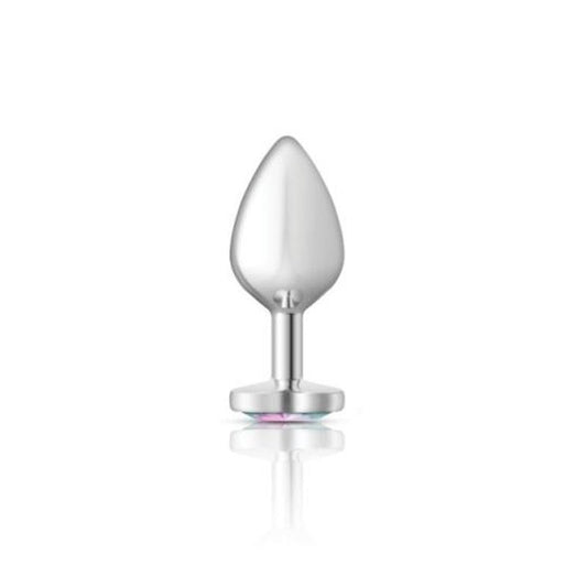 Cheeky Charms Silver Metal Butt Plug w Heart Clear Jewel Medium Cheeky Charms