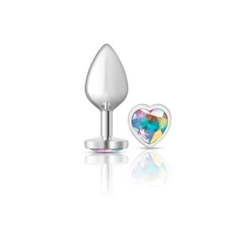 Cheeky Charms Silver Metal Butt Plug w Heart Clear Jewel Medium Cheeky Charms