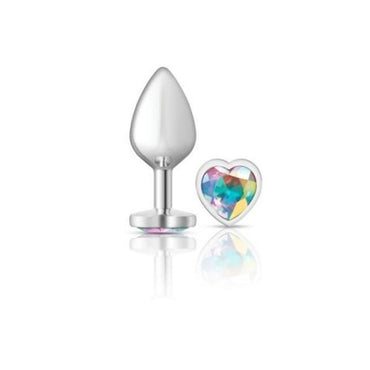 Cheeky Charms Silver Metal Butt Plug w Heart Clear Jewel Medium Cheeky Charms