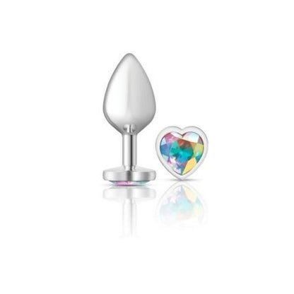 Cheeky Charms Silver Metal Butt Plug w Heart Clear Jewel Medium Cheeky Charms