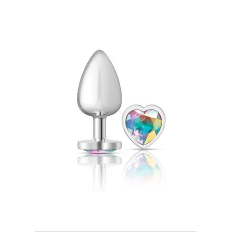 Cheeky Charms Silver Metal Butt Plug w Heart Clear Jewel Large Cheeky Charms