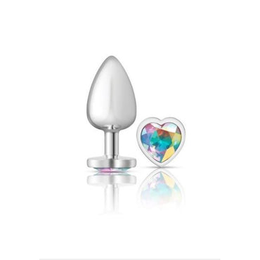 Cheeky Charms Silver Metal Butt Plug w Heart Clear Jewel Large Cheeky Charms