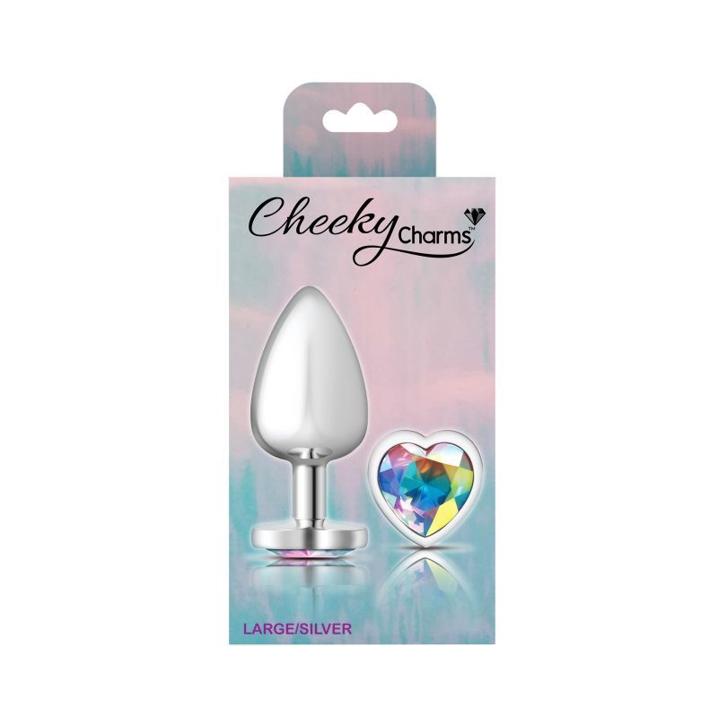 Cheeky Charms Silver Metal Butt Plug w Heart Clear Jewel Large Cheeky Charms