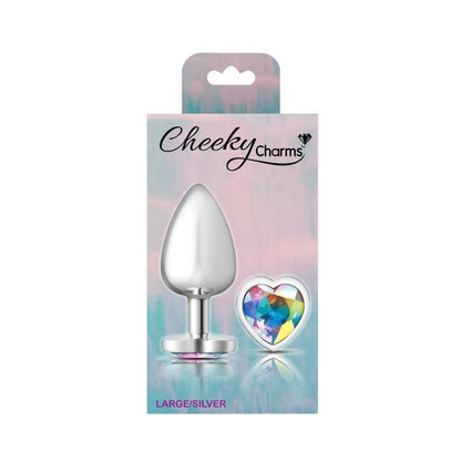 Cheeky Charms Silver Metal Butt Plug w Heart Clear Jewel Large Cheeky Charms