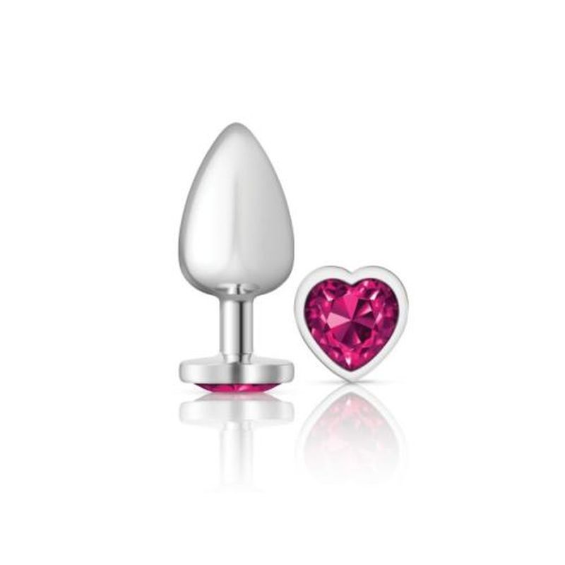 Cheeky Charms Silver Metal Butt Plug w Heart Pink Jewel Large Cheeky Charms