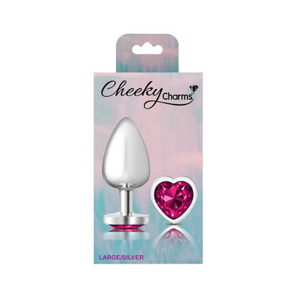 Cheeky Charms Silver Metal Butt Plug w Heart Pink Jewel Large Cheeky Charms