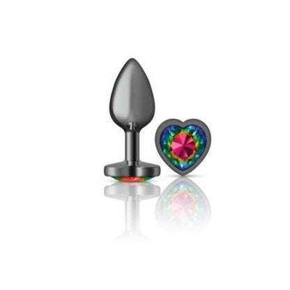 Cheeky Charms Gunmetal Butt Plug w Heart Rainbow Jewel Small Cheeky Charms