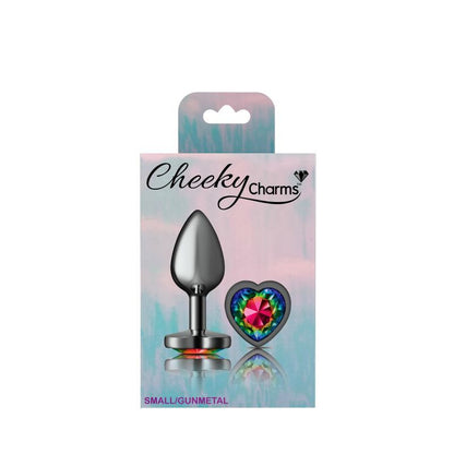 Cheeky Charms Gunmetal Butt Plug w Heart Rainbow Jewel Small Cheeky Charms