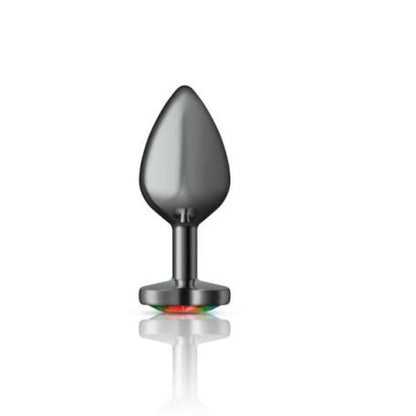 Cheeky Charms Gunmetal Butt Plug w Heart Rainbow Jewel Medium Cheeky Charms