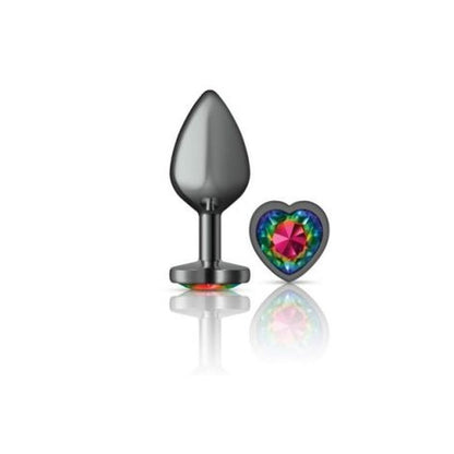 Cheeky Charms Gunmetal Butt Plug w Heart Rainbow Jewel Medium Cheeky Charms