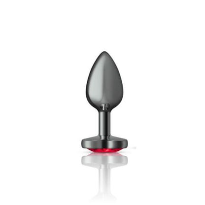 Cheeky Charms Gunmetal Butt Plug w Heart Red Jewel Small Cheeky Charms