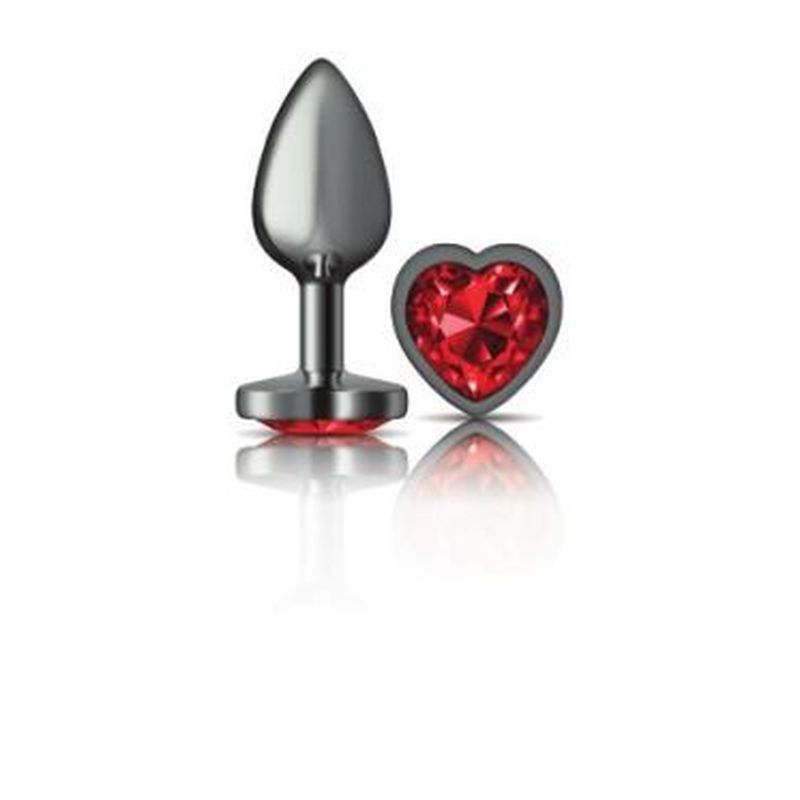 Cheeky Charms Gunmetal Butt Plug w Heart Red Jewel Small Cheeky Charms