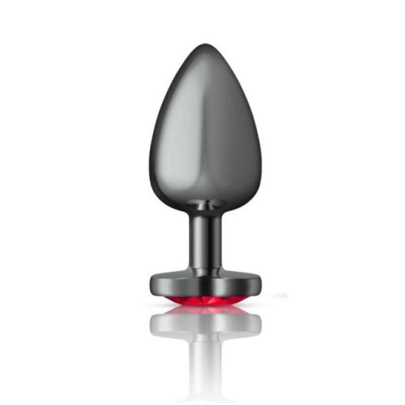 Cheeky Charms Gunmetal Butt Plug w Heart Red Jewel Large Cheeky Charms