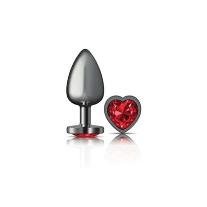 Cheeky Charms Gunmetal Butt Plug w Heart Red Jewel Large Cheeky Charms