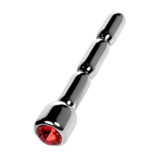 Silver Metal Urethral Plug w Ruby Rhinestone Metal