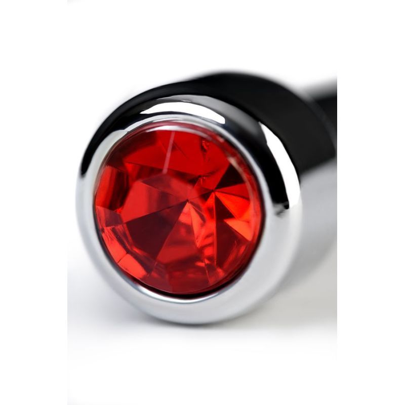 Silver Metal Urethral Plug w Ruby Rhinestone Metal