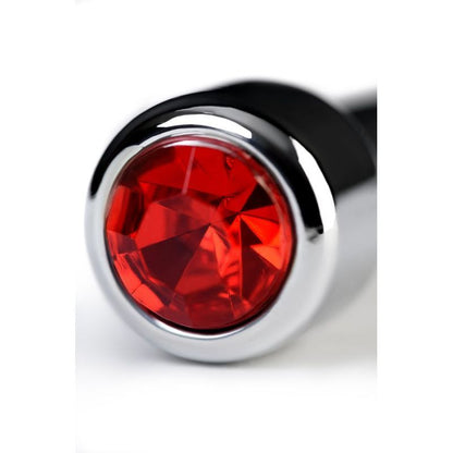 Silver Metal Urethral Plug w Ruby Rhinestone Metal