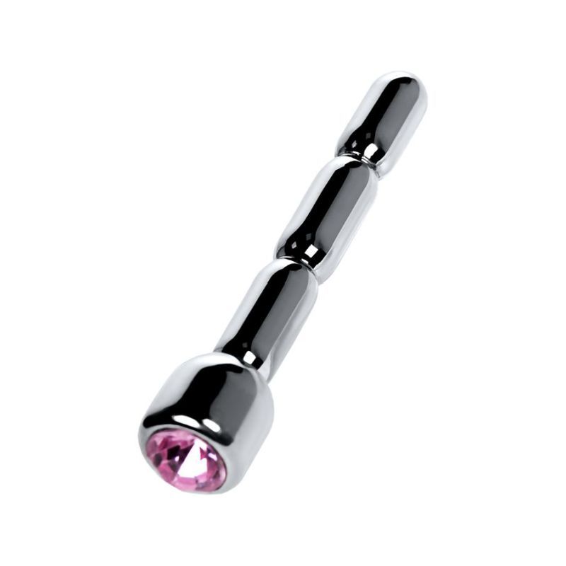 Silver Metal Urethral Plug w Ruby Rhinestone Metal