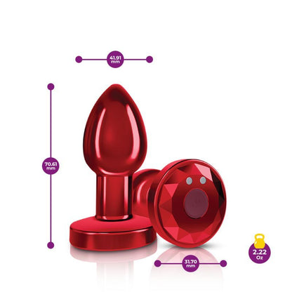 Cheeky Charms Red Rechargeable Vibrating Metal Butt Plug w Remote Small Cheeky Charms