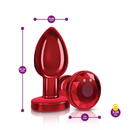 Cheeky Charms Red Rechargeable Vibrating Metal Butt Plug w Remote Medium Cheeky Charms