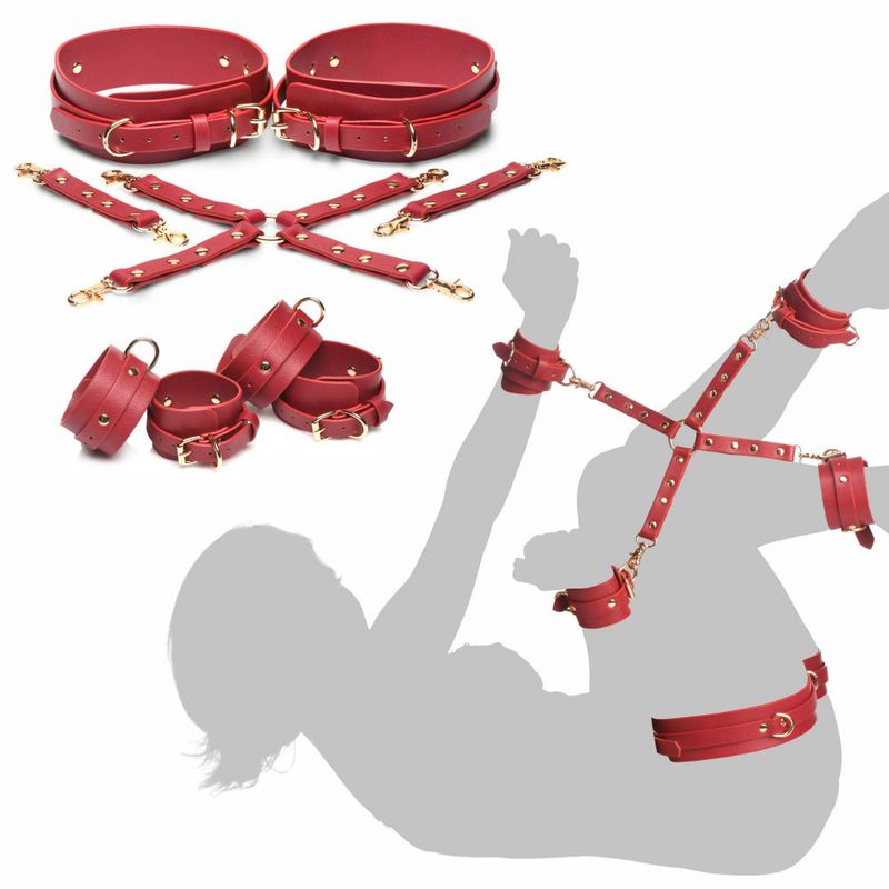 Crimson Captive Thigh Wrist Ankle Hog Tie Restraints Master Series