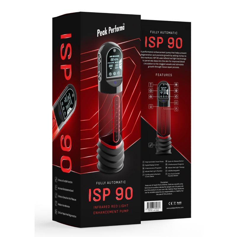 ISP90 Curve Infrared Automatic LCD Penis Pump Red Peak Performa