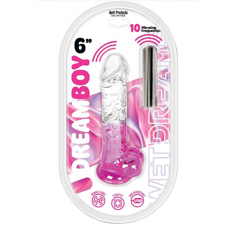 Jelly Vibrator Dream Boy USB 6in Pink Hott Products