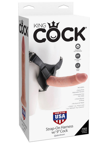 King Cock Strap-On Harness With 9 Inches Cock Flesh Dildo  - Club X