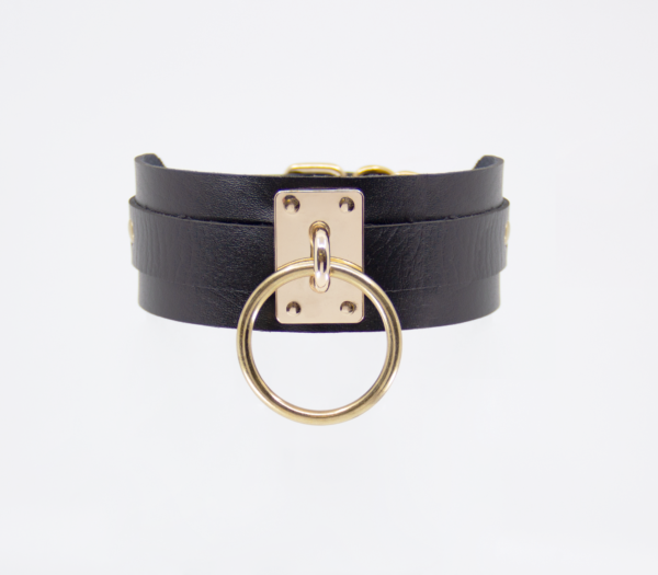 Col049 Faux Leather Collar Gold - Club X