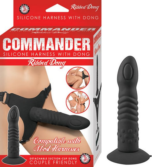 Commander Silicone Harness Ribbed Dong  - Club X