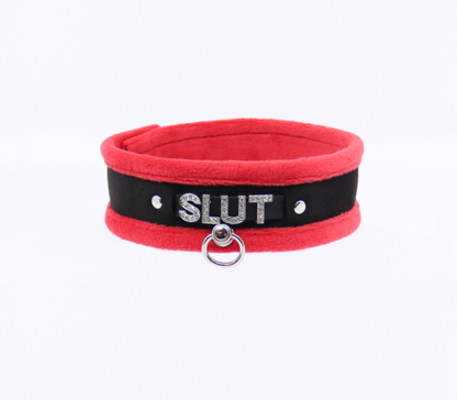 Col016C Diamanté Word Collar Slut Red - Club X