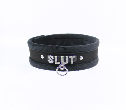 Col016C Diamanté Word Collar Slut Black - Club X